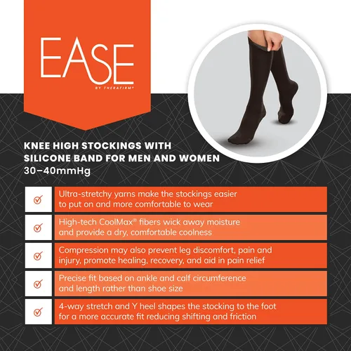 Vista 3 de Ease - Medias de compresión firmes de silicona opaca hasta la rodilla, 30-40 mmHg