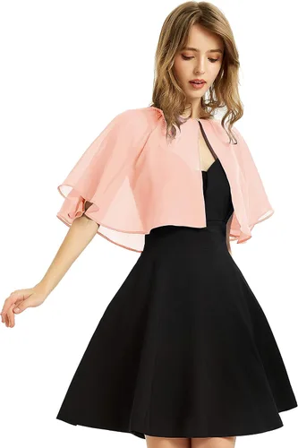 Vista 14 de Chal de gasa suave para mujer, envolturas, chal corto para vestido de noche, boda, capa, bolero, cubierta estilo flapper Negro