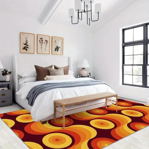 Vista 2 de Retro Orange Area Rugs Mid-Century 70s 80s Art Print Washable Rugs for Living Room Bedroom,Soft Non Slip Rug for Study Dining(40x60cm(15.75x23.62in))