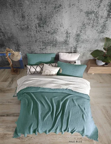 Vista 35 de Manta de gasa de algodón puro suave de 4 capas de 50 x 60 pulgadas, prelavada, sin flecos, manta de muselina ligera para uso multiusos y regalo Azul