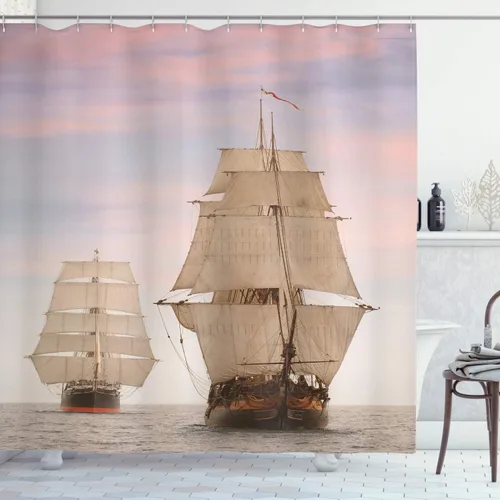Vista 49 de Ambesonne Cortina de ducha retro, diseño clásico de rayas verticales, imagen, imagen antigua, obra de arte, juego de decoración de baño de tela