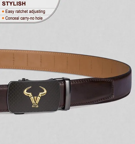 Vista 2 de BULLIANT Cinturón para hombre, cinturón de marca con trinquete de cuero genuino para regalo, talla personalizada