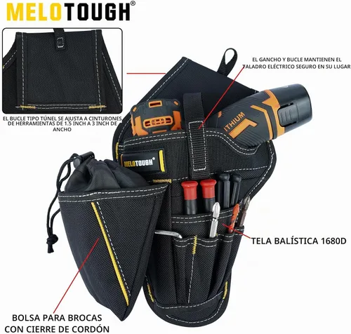 Vista 3 de MELOTOUGH Funda para taladro con portabrocas, funda para atornillador de impacto, funda resistente para cinturón de herramientas