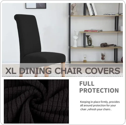 Vista 5 de Deisy Dee Fundas Elásticas XL/Extragrandes de Spandex Suave Extra Grande para Sillas de Comedor de Cocina, Protectores de Sillas Desmontables y Negro