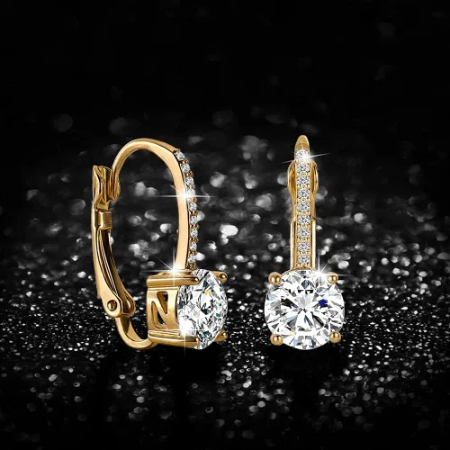 Vista 6 de Aretes colgantes de diamantes de 1 quilate para mujer, chapados en oro de 18 quilates, con circonitas cúbicas y con palanca colgante, joyería