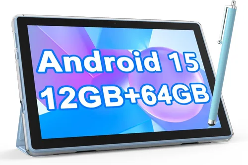 Vista 10 de NOVOJOY Tableta Android de 10 pulgadas con estuche y lápiz capacitivo con puerto USB Android 15 Tablet 2.0GHZ 2MP+8MP Cámara dual 6000mAh 12GB RAM