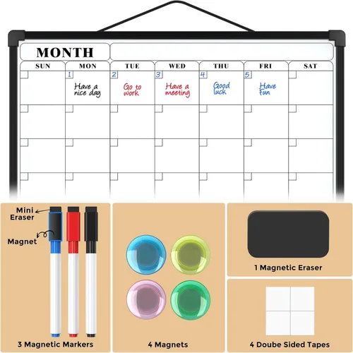 Vista 5 de MaxGear - Calendario mensual de borrado en seco para pared, 16 x 12 Negro