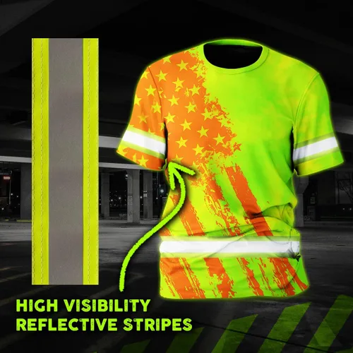 Vista 3 de Camisa de alta visibilidad para hombre, camisas de seguridad reflectantes con nombre personalizado para patriota, patriótico, veterano, militar