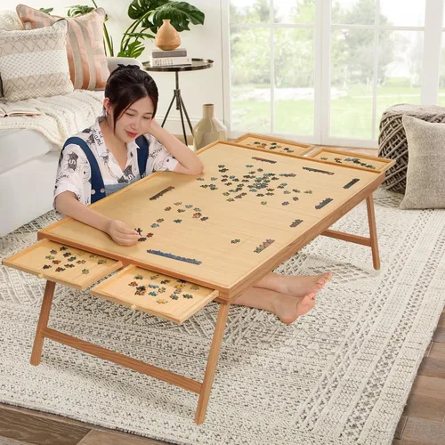 Vista 5 de TEAKMAMA 2000Pcs Jigsaw Puzzle Table with 4 Drawers for Adults,Natural