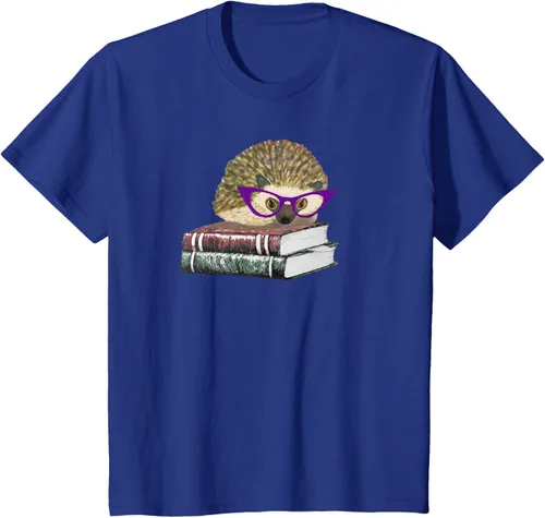 Vista 14 de Adorable erizo libro NERD playera de manga corta, Marino Negro