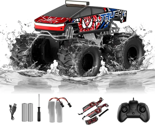 Vista 10 de Auto de control remoto anfibio, 1:18 impermeable Monster Truck Juguetes RC Cars, 2.4GHz RC Trucks 4WD todoterreno todo terreno, regalos