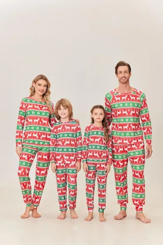 Vista 3 de Ekouaer Conjunto de pijamas familiares de Navidad a juego de manga larga para parejas, pijamas navideñas para mujeres, hombres, niños y niñas