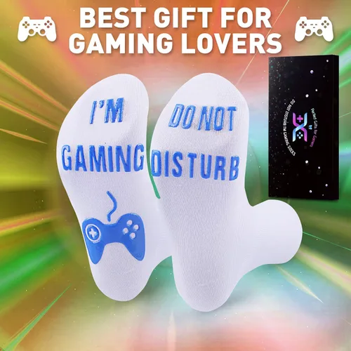 Vista 4 de QAPIZM Calcetines para juegos "No molestar, estoy jugando", ideas de regalo para hombres, día de San Valentín, niños, niños, calcetines