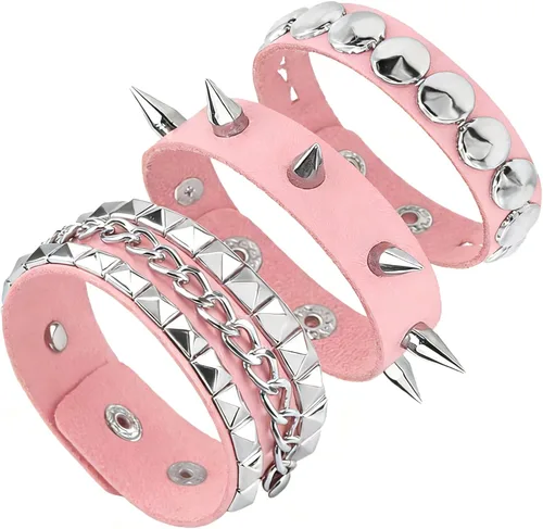 Vista 9 de 3PCS Leather Bracelets Set Studded Wrap Wrist Cuffs Punk Rock Y2K Emo Wide Wristband Accessories for Teens Women Men