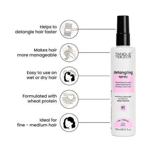 Vista 4 de Tangle Teezer Spray desenredante para cabello fino y medio, hidrata, nutre, fortalece, fabricado con proteína de trigo, vegano y libre de crueldad
