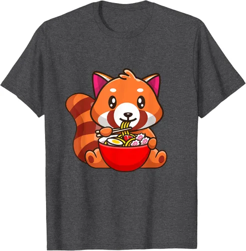 Vista 19 de Camiseta Kawaii Anime Red Panda Eating Ramen Noodles, Negro, S
