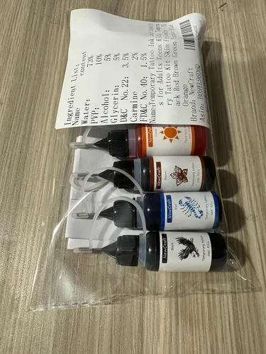 Vista 9 de Tinta de tatuaje temporal y plantillas para adultos, adolescentes y niños, kit de tatuaje temporal agradable a la piel, negro, rojo, marrón, verde