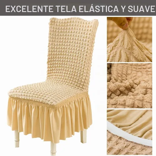 Vista 6 de Qubjus Juego de 2 fundas elásticas para sillas de comedor con falda, extraíbles y lavables, para sillas de cocina, juego de fundas protectoras