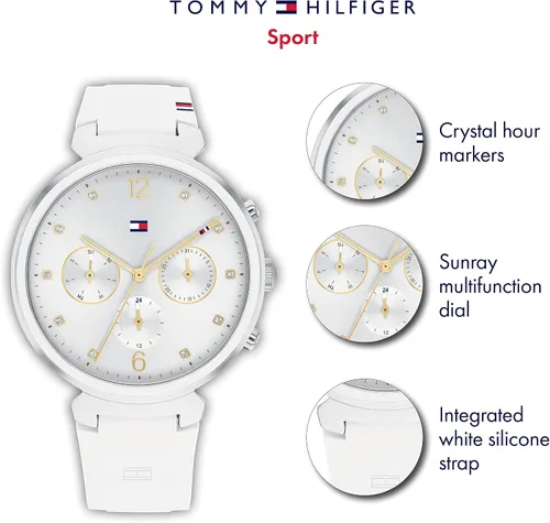 Vista 4 de Tommy Hilfiger Reloj de cuarzo de acero inoxidable para mujer con correa de silicona blanco 12 Modelo 1782342 Blanco Reloj de cuarzo