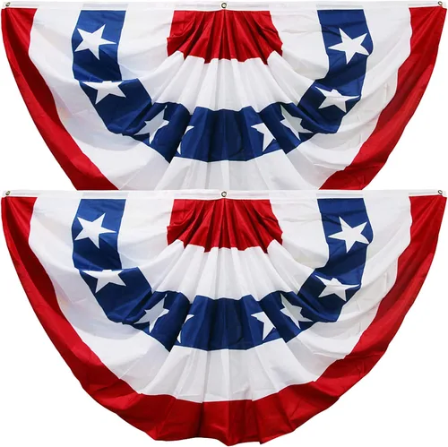 Vista 8 de HOOSUN Decoraciones del 4 de julio, banderines de bandera estadounidense para exteriores, decoraciones patrióticas del 4 de julio de 1.5 x 3 pies