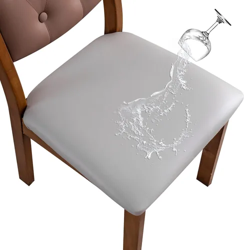 Vista 10 de Genina Juego de 6 fundas de asiento impermeables de piel sintética para sillas de comedor, fundas de asiento de silla, fundas de asiento elásticas