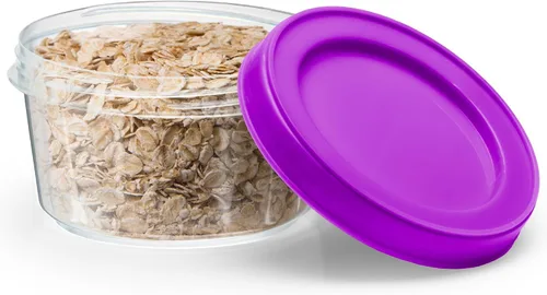 Vista 8 de DecorRack Paquete de 12 recipientes de plástico de almacenamiento de alimentos de 7 onzas con tapas de rosca, sin BPA, tarros apilables