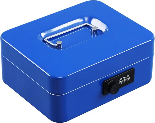 Vista 15 de xydled Caja fuerte de acero con cerradura de combinación, caja fuerte para dinero con bandeja extraíble para monedas, tamaño mediano, 7.87 x 6.30 x