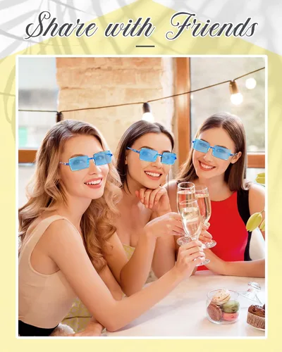 Vista 6 de Hoteam 24 pares de lentes de sol rectangulares sin montura a granel para hombres y mujeres, gafas cuadradas vintage transparentes tintadas