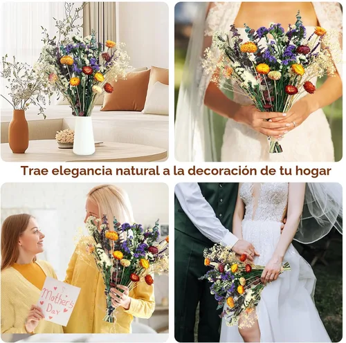 Vista 6 de Ramo de flores secas naturales, 17 pulgadas rústico bohemio para decoraciones de boda de otoño