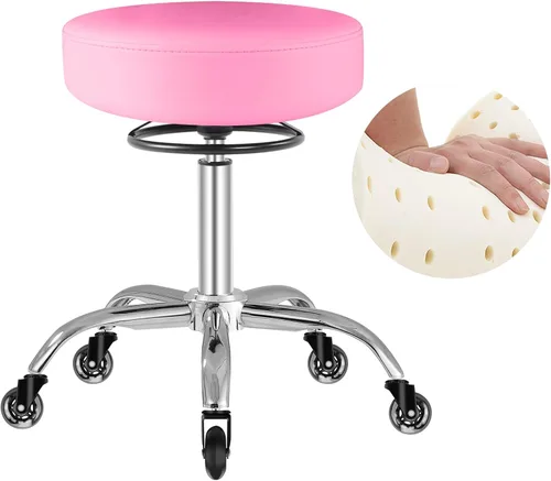 Vista 10 de Taburete rodante con ruedas, capacidad de peso de 400 libras, silla de pestañas resistente ajustable para tatuajes, laboratorio, masaje, spa, Negro