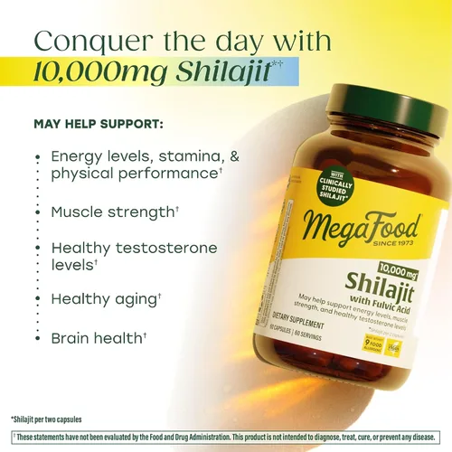 Vista 3 de MegaFood Shilajit 10,000 mg con ácido fúlvico, Shilajit para hombres y mujeres, puede ayudar a mantener niveles saludables de testosterona, fuerza