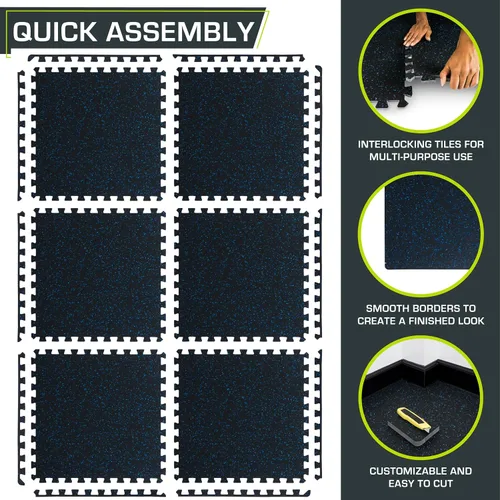 Vista 6 de ProsourceFit Alfombrilla de goma para rompecabezas de ejercicio de 3/4 pulgadas, 24 pies cuadrados, 6 azulejos, azulejos entrelazados de espuma EVA