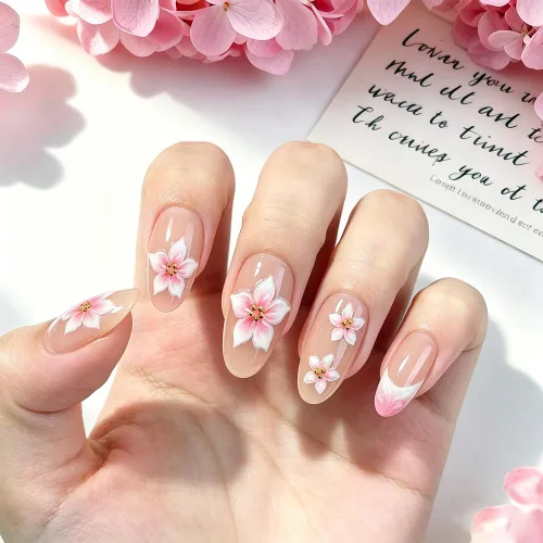 Vista 11 de Uñas postizas a presión medianas con diseño geométrico blanco almendra – 24 uñas postizas reutilizables de ABS brillante, fácil de aplicar, juego