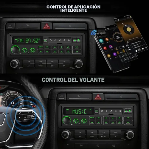 Vista 6 de Receptor estéreo de coche retro Bluetooth: Radio de aspecto clásico europeo