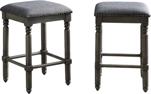 Vista 8 de Roundhill Furniture Arnhem Taburetes tapizados de madera para encimera, juego de 2, color gris