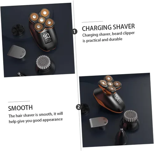 Vista 2 de Beavorty 1pc de cinco cabezas recargable afeitadora autoservicio para hombres, diseño de materiales, novio, papá, marido, negro