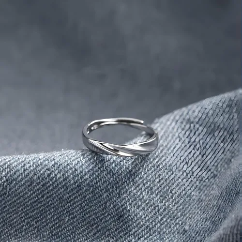 Vista 231 de Anillo de plata de ley 925, minimalista, ajustable, hecho a mano, para mujeres y niñas