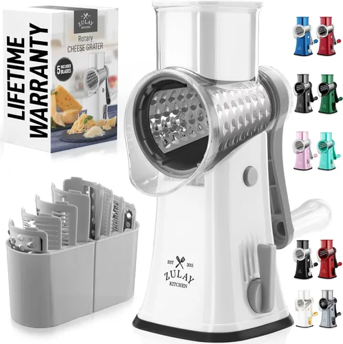 Vista 27 de Zulay Kitchen Rallador Rotativo de Queso de 5 Cuchillas Rallador de Queso - Rallador de Queso Manual de Manivela con Succión Reforzada y 5 Tambores