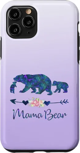 Vista 29 de Teal Blue Purple Floral Mama Bear and Two Cubs Silver Purple Case for iPhone 17