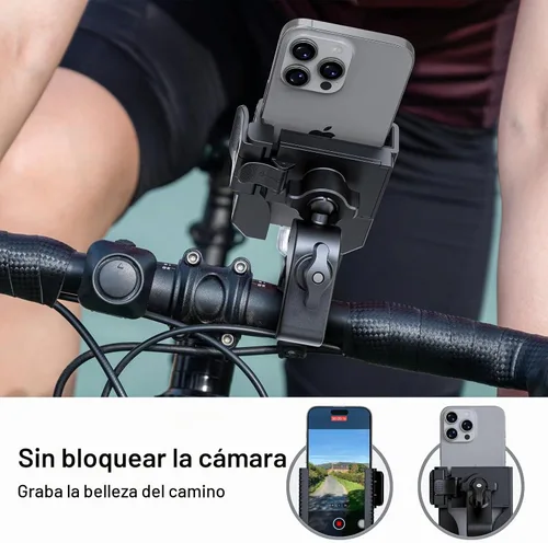 Vista 2 de Wonwood_direct Soporte de teléfono para bicicleta, soporte de teléfono para motocicleta que no bloquea la cámara, abrazadera de teléfono celular