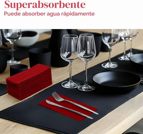 Vista 4 de Prestee Servilletas rojas para mesa, desechables, toallas de mano de papel suaves y absorbentes para cenas y todo tipo de eventos, servilletas