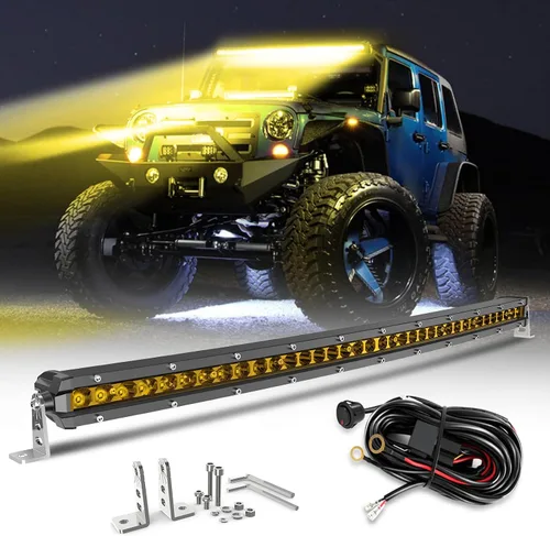 Vista 8 de CO LIGHT - Barra de luz LED curvada de 20 pulgadas, diseño delgado de fila única de 9720 lm, luz amarilla antiniebla para todoterreno, ATV, camión