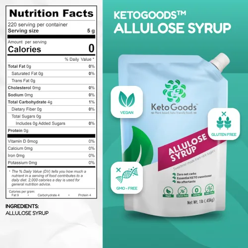 Vista 2 de Keto Goods Edulcorante de alulosa - Jarabe keto sin azúcar, cero calorías sin carbohidratos, alulosa líquida sin impacto glucémico, 16 onzas