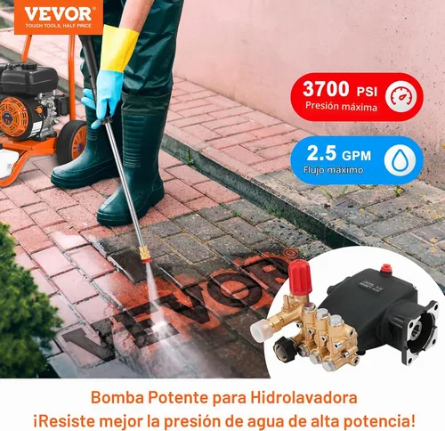 Vista 3 de VEVOR Kit de bomba de hidrolavadora horizontal triplex, 3700 PSI, 2.5 GPM + aceite de bomba prémium para lavadora a presión Valley Industries, 1