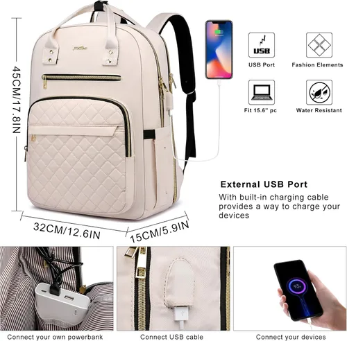 Vista 7 de YAMTION Mochila para mujeres y adolescentes, mochila escolar TSA para laptop con USB para estudiantes universitarios, negocios, oficina, trabajo