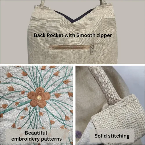 Vista 3 de HCRAFT Embroidered Handbags for Women, Large Beads Flower Shoulder Tote Bag with Zipper Fabric Hobo Bags, Mother's Day Bag