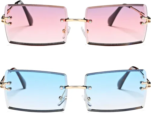 Vista 10 de Gafas de sol rectangulares para hombres/mujeres, gafas de sol pequeñas sin montura cuadrada