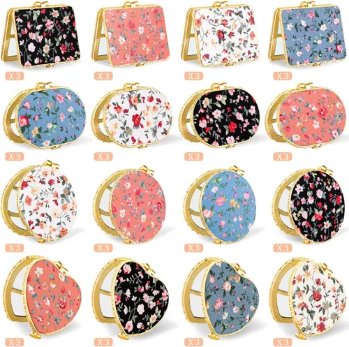 Vista 6 de Remerry Espejo compacto de 48 piezas para bolso, espejo de bolsillo con flores pequeñas, portátil, floral, retro, plegable, recuerdos de fiesta