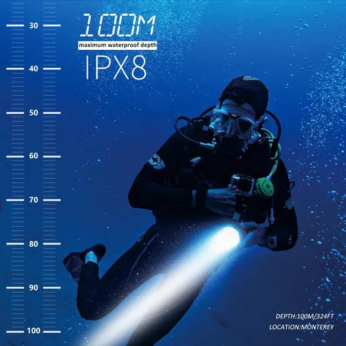 Vista 3 de Luz de buceo para fotografía subacuática, linterna de buceo súper brillante de 4500 lúmenes, luz de video subacuática impermeable de 328.1 ft