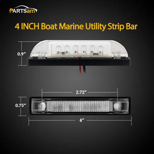 Vista 2 de Partsam 6X 4 Marine/Boat Slim Line Clear LED Utility Strip Light 6 Diodos sellados
